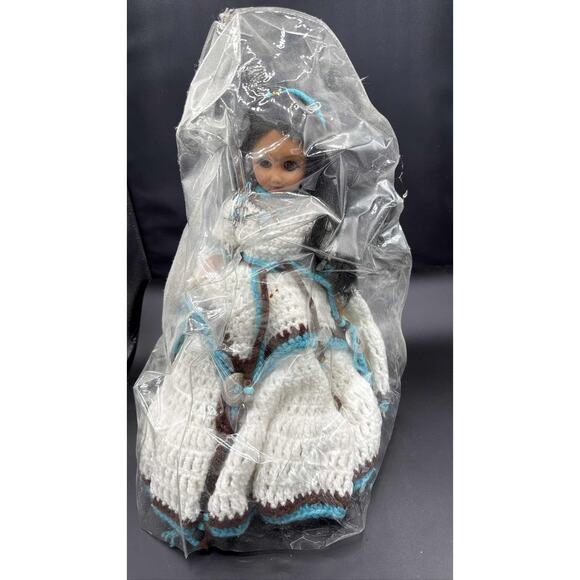 Vintage Native American Indian Princess Doll Crocheted Dress Beaded 15" - Picture 1 of 4